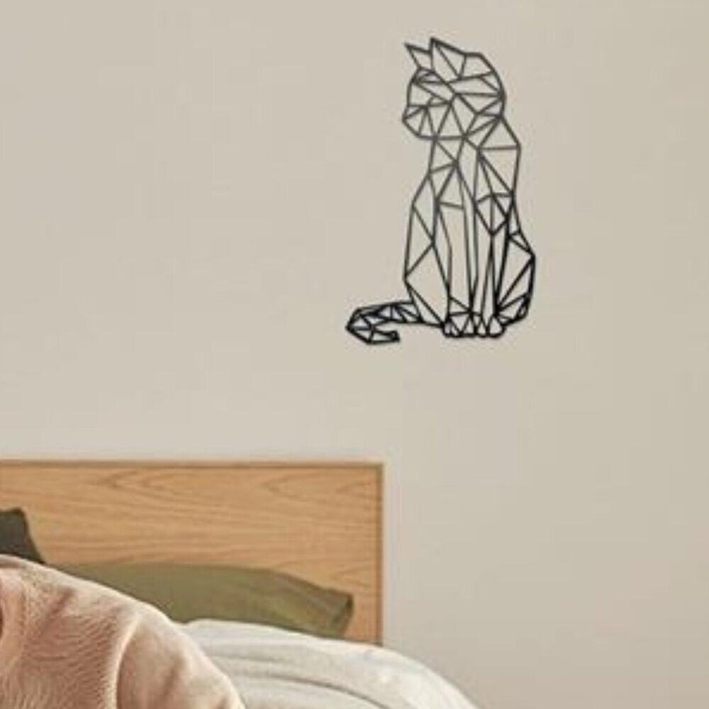 Geometric Black Cat Wall Art Metal Sculpture Home Décor Animal Wall - Picture 7 of 8